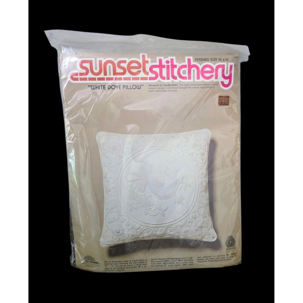 Vintage Sunset Stitchery Embroidery Kit #2950 White Dove Pillow‎ 100% Wool Yarn